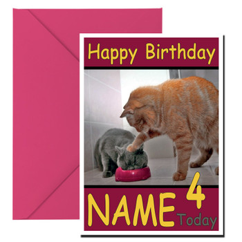 Funny Cat Eating While Being Pushed Birthday Card