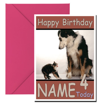 Funny Dog Looking At Scared Kitten Birthday Card