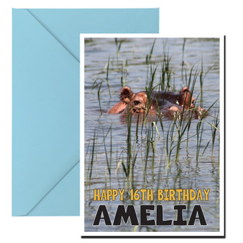 Funny Hippo 4 Birthday Card