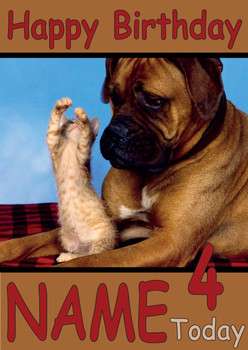 Funny Kitten Reaching Up To Large Dog Birthday Card
