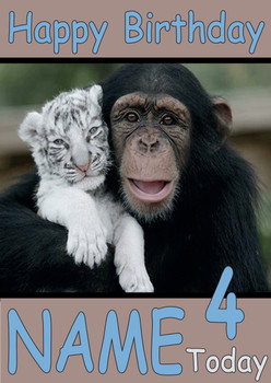 Funny Monkey With Tiger Cub Birthday Card