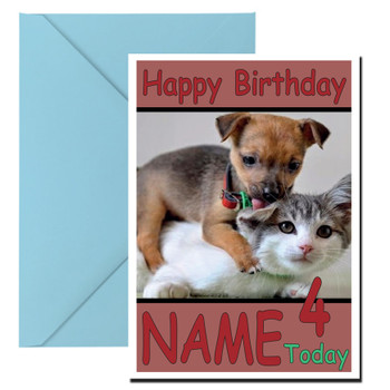Funny Puppy Licking Cat Birthday Card