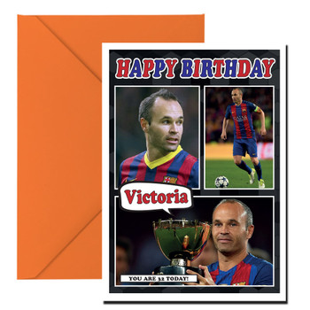 Personalised Andres Iniesta Barcelona Football Birthday Card Personalised Andres Iniesta Barcelona Football Birthday Card