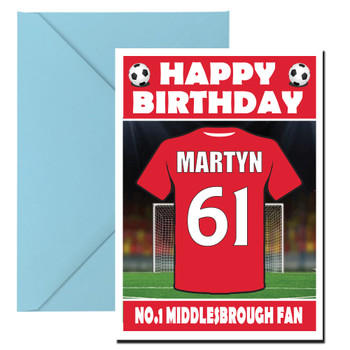 Personalised Football Fan Card Middlesbrough Football Birthday Card