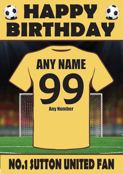 Personalised Football Fan Card Sutton United Football Birthday Card Personalised Football Fan Card Sutton United Football Birthday Card