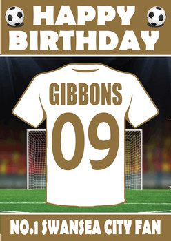 Personalised Football Fan Card Swansea City Football Birthday Card Personalised Football Fan Card Swansea City Football Birthday Card
