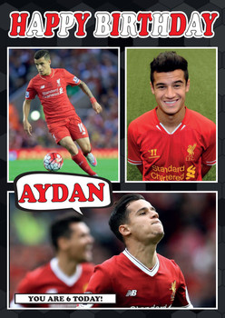 Personalised Phillipe Coutinho Liverpool 2 Football Birthday Card