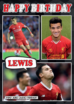 Personalised Phillipe Coutinho Liverpool Football Birthday Card