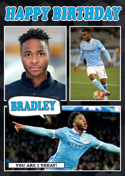 Personalised Raheem Sterling Man City 2 Football Birthday Card