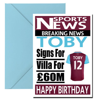 Personalised Signs For Aston Villa Football Birthday Card