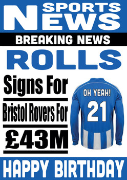 Personalised Signs For Bristol Rovers Football Birthday Card Personalised Signs For Bristol Rovers Football Birthday Card