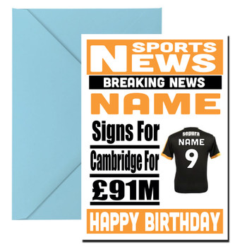 Personalised Signs For Cambridge Football Birthday Card