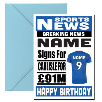 Personalised Signs For Carlislepdf Football Birthday Card