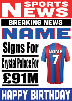 Personalised Signs For Crystal Palace Football Birthday Card