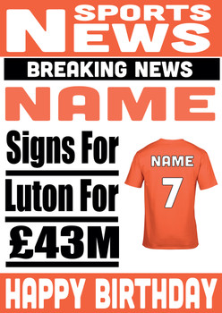 Personalised Signs For Luton Football Birthday Card