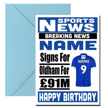 Personalised Signs For Oldham Football Birthday Card Personalised Signs For Oldham Football Birthday Card
