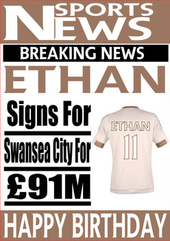 Personalised Signs For Swansea City Football Birthday Card Personalised Signs For Swansea City Football Birthday Card