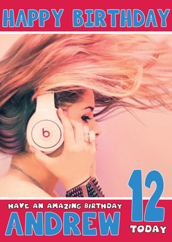 Personalised Beats Girl Celebrity Birthday Card