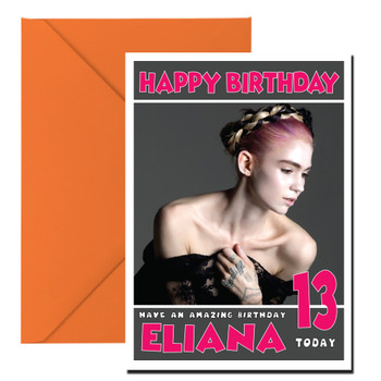 Personalised Grimes 1 Celebrity Birthday Card