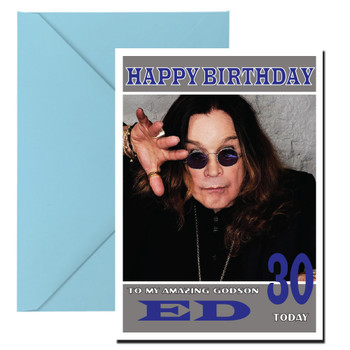Personalised Ozzy Osbourne 1 Celebrity Birthday Card Godson