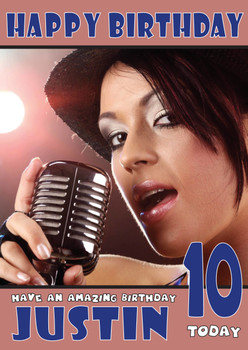 Personalised Singing The Girl Retro Celebrity Birthday Card