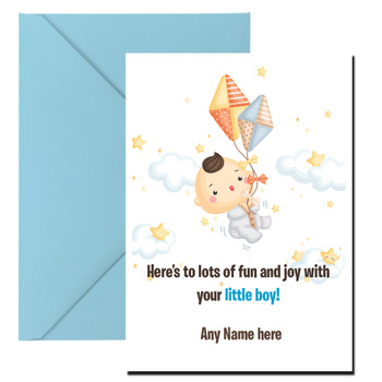 Personalised Baby Boy Born Fun And Joy Wish Card