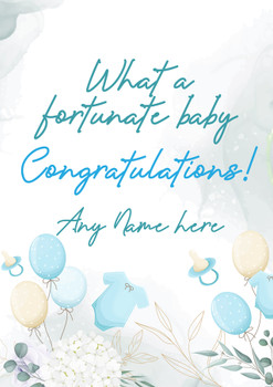Personalised Baby Boy Fortunate Baby Wish Card Personalised Baby Boy Fortunate Baby Wish Card