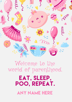 Personalised Baby Girl Eat, Sleep, Poo, Repeat Wish Card