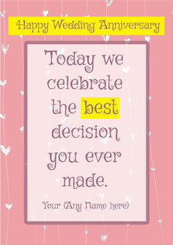 Personalised Funny Wedding Anniversary Best Decision Wish Card Personalised Funny Wedding Anniversary Best Decision Wish Card