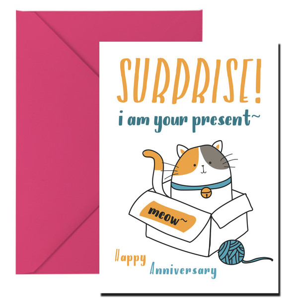 Surprise I Am Your Present Happy Anniversary Birthday Card