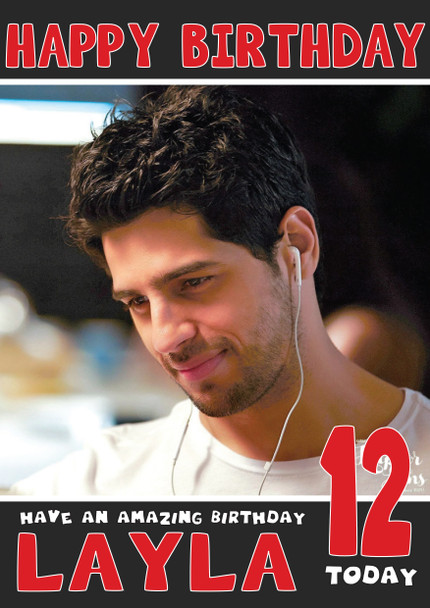 Sidharth Malhotra 2 Bollywood Birthday Card