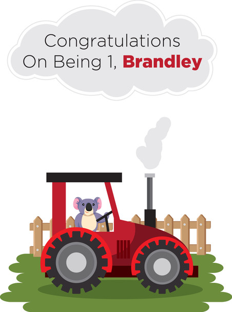 Puppy With Tractor Birthday Card