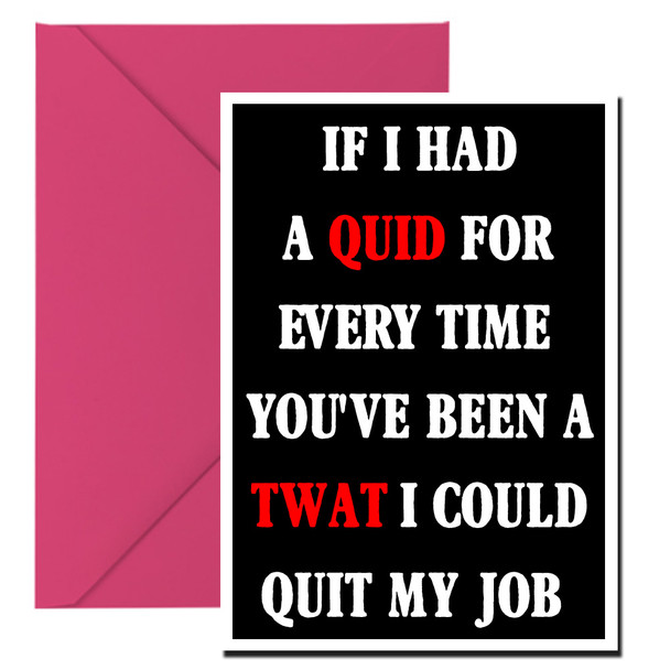 Naughty 200a If I Had A Quid For Every Time You've Been A Twat I Could Quit My Job Birthday Card