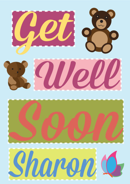 Teddy And Butterfly Get Well Soon Birthday Card