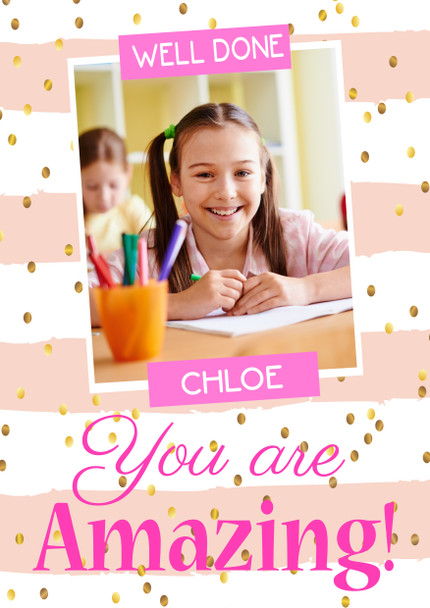 Well Done Sparkly Pink Background Birthday Card