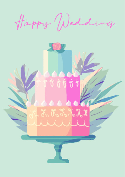 Happy Wedding Blue Cake Birthday Card