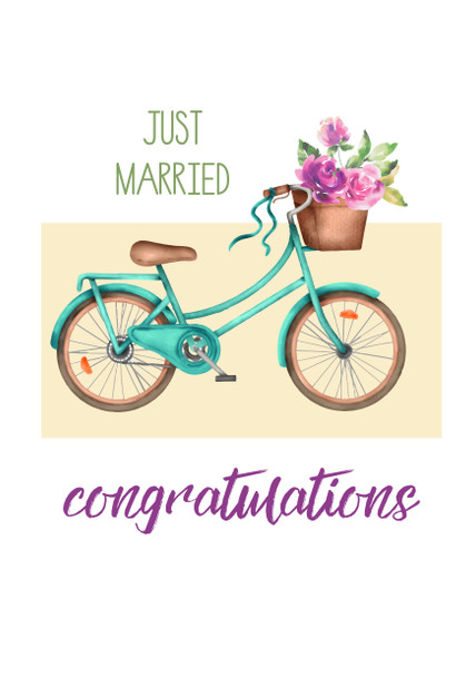Just Married Congratulations Bicycle Birthday Card