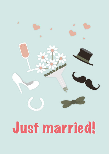 Just Married With Icons Birthday Card