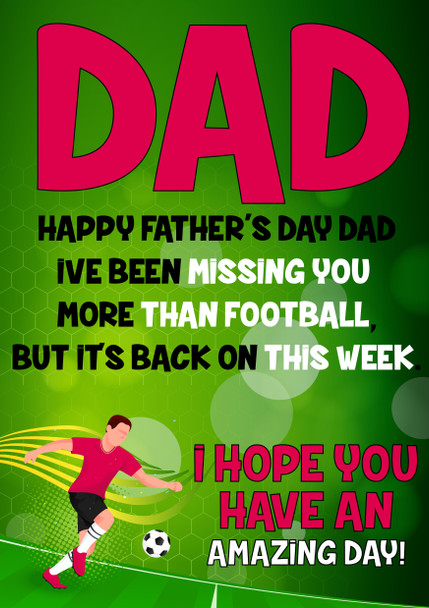 Funny Fathers Day Card 83 I Miss You More Tham You Miss Football