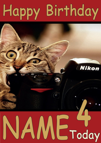 Funny Cat Bitting Camera Birthday Card