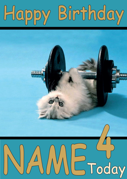 Funny Cat Lifting Weights Birthday Card