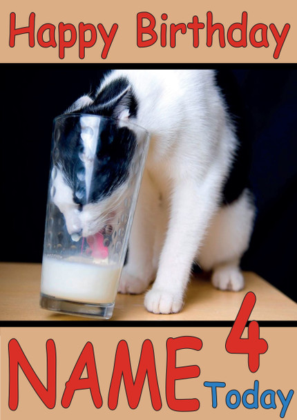 Funny Cat Stealing Milk Birthday Card