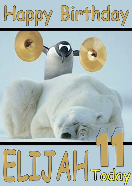 Funny Penguin Waking Polar Bear Birthday Card