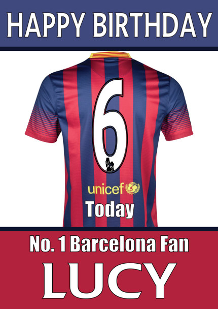 Personalised Barcelona Fan New!!! Football Birthday Card