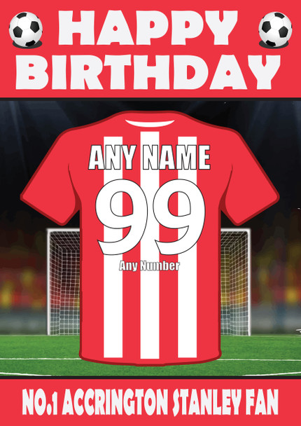 Personalised Football Fan Card Accrington Stanley Football Birthday Card
