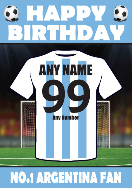 Personalised Football Fan Card Argentina Football Birthday Card
