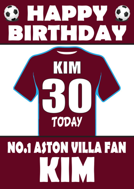 Personalised Football Fan Card Aston Villa Football Birthday Card
