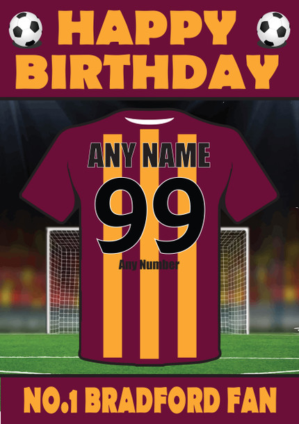 Personalised Football Fan Card Bradford Football Birthday Card