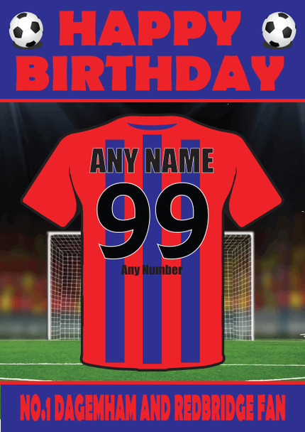 Personalised Football Fan Card Dagemham And Redbridge Football Birthday Card