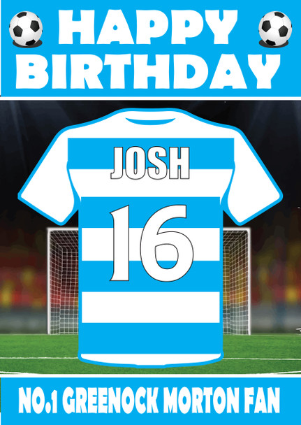 Personalised Football Fan Card Greenock Morton Football Birthday Card